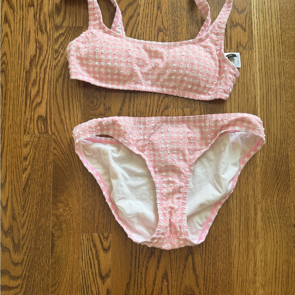 J. Crew Pink and White Gingham Bikini Set